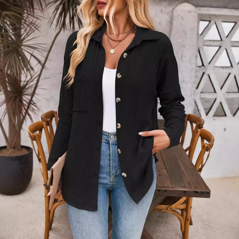 Striped Contrast Pocket Long Sleeve Cardigan Shirt - Image 3