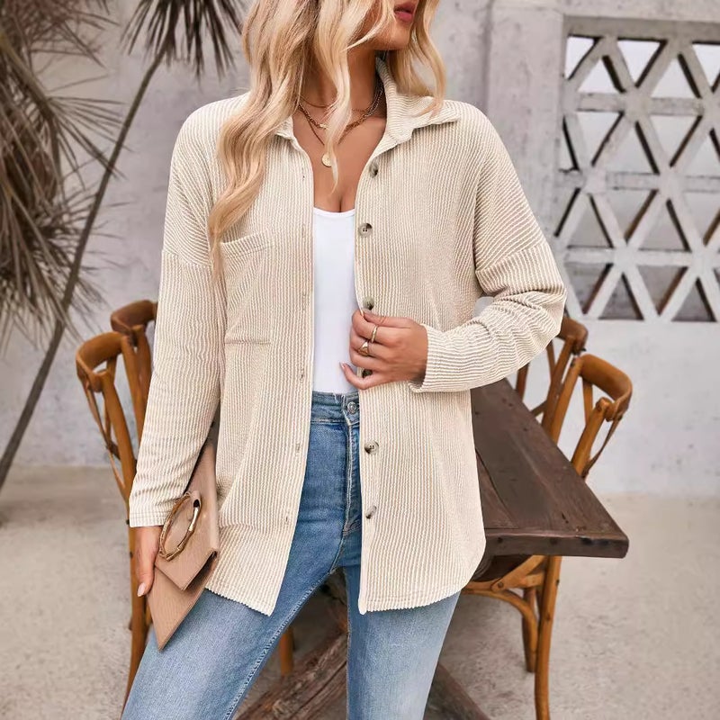 Striped Contrast Pocket Long Sleeve Cardigan Shirt - Image 4