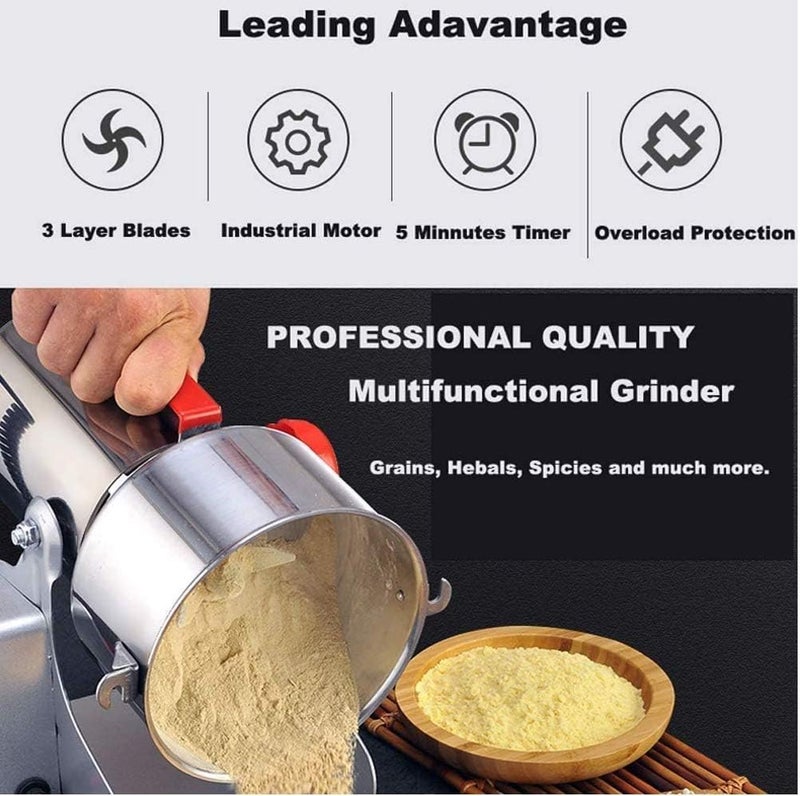 Horus Commercial Home Large Capacity Crusher Grains Dry Grinding Machine,Stainless Steel 1000g High Power Spice Mill, Super Fine Grinding Broken Powder Machine For Household/Resturant/Hotel/Chinese Medicine - Image 2