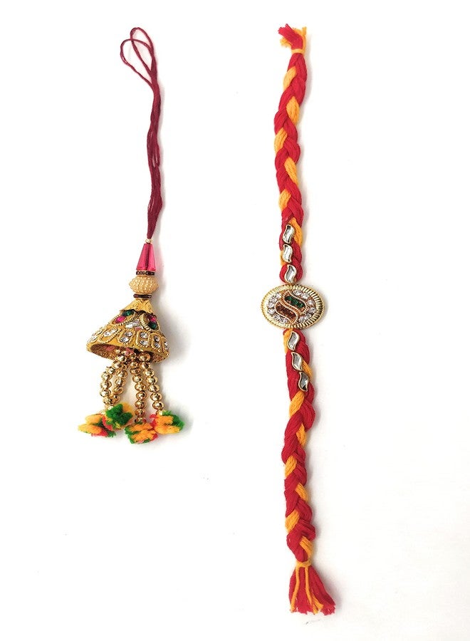 PrideKraft Designer Beautiful Traditional Bhaiya Bhabhi Rakhi In Pair| Roli Tilak & Rice Pack - Image 1