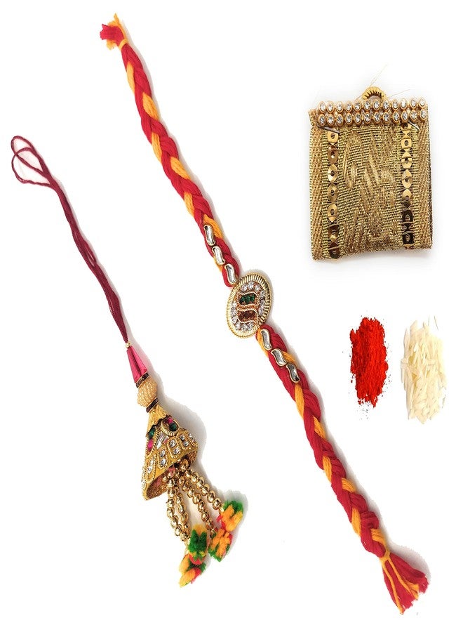 PrideKraft Designer Beautiful Traditional Bhaiya Bhabhi Rakhi In Pair| Roli Tilak & Rice Pack - Image 2