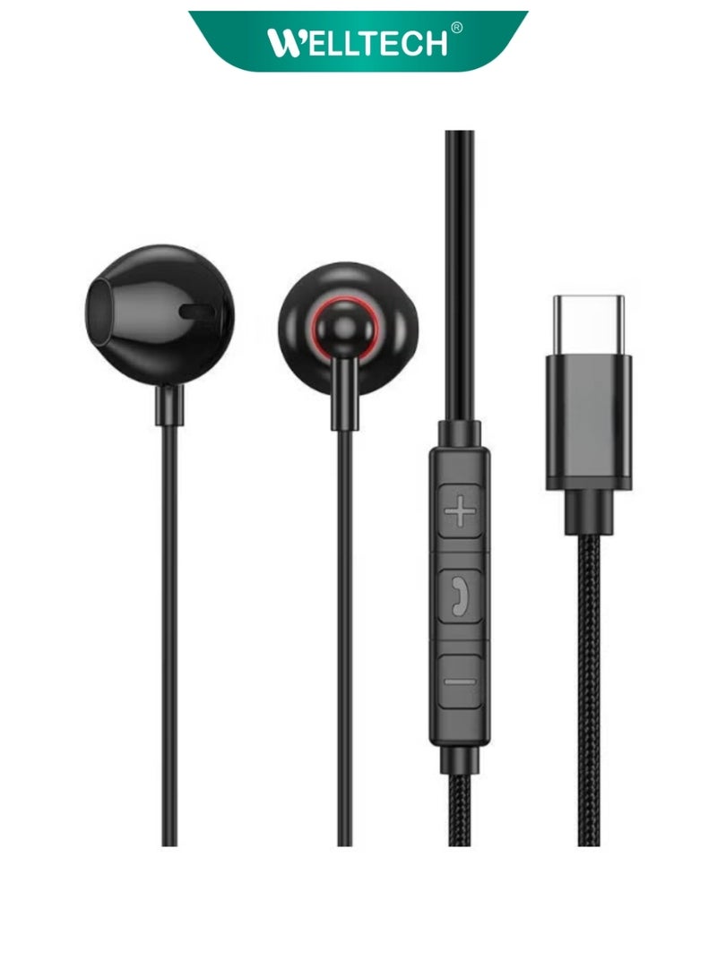 WELLTECH Wired Earphones High Bass Earphone with Mic Type-C In Ear Headphones for Android iPhone Laptop Handsfree WELLTECH BASS 9 - Image 1
