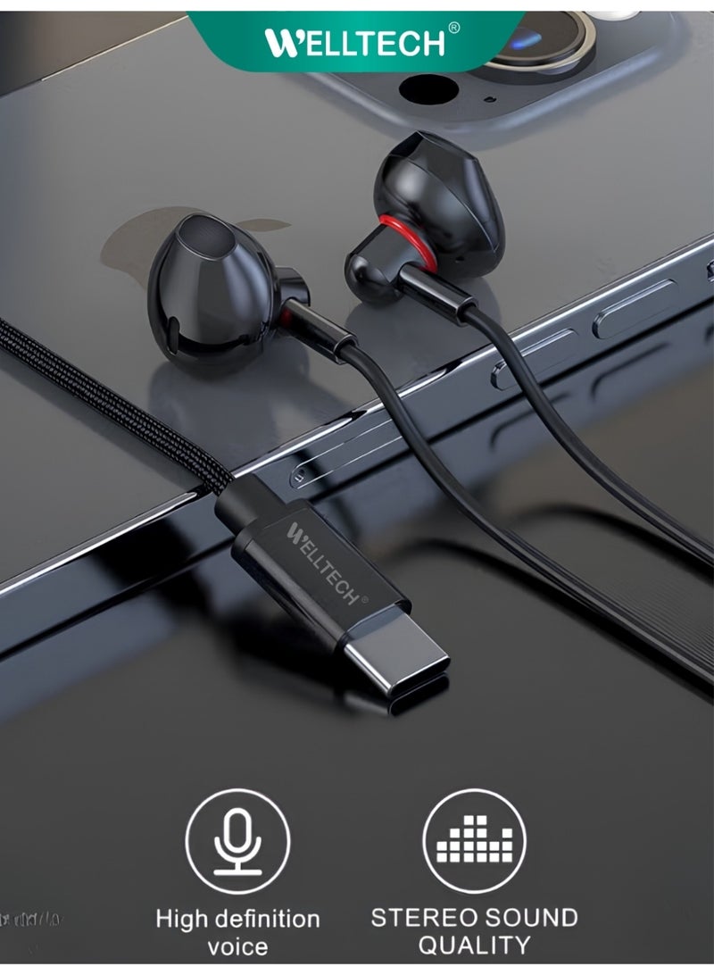 WELLTECH Wired Earphones High Bass Earphone with Mic Type-C In Ear Headphones for Android iPhone Laptop Handsfree WELLTECH BASS 9 - Image 2