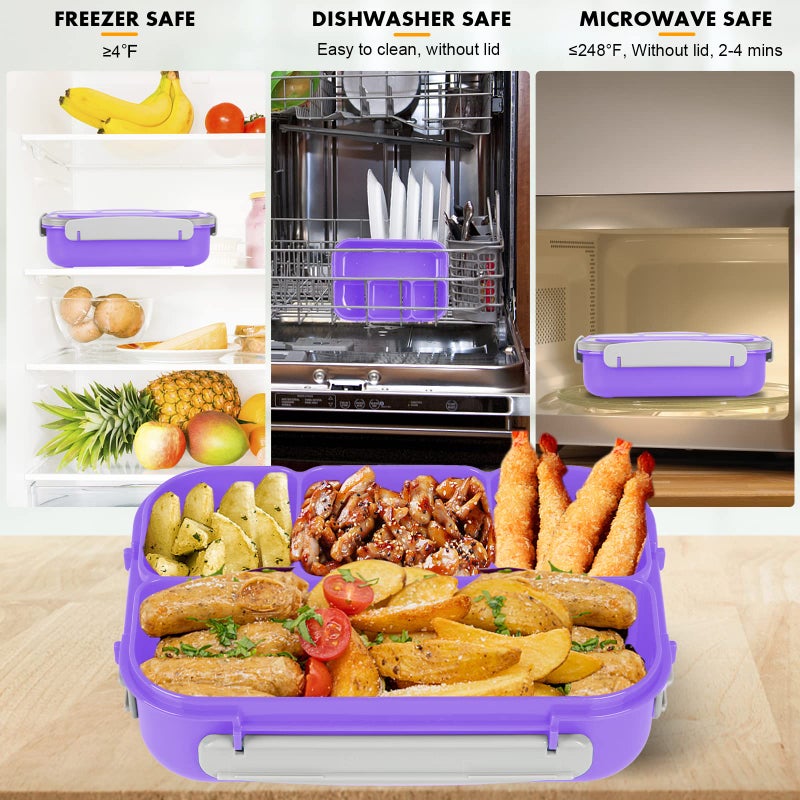 Yumuk Bento Box, Lunch Box Kids, 1300ML with 4 Compartment&Food Picks Cake Cups, Containers for Adults/Kids/Toddler, Leak-Proof, Microwave/Dishwasher/Freezer Safe(Purple) - Image 5