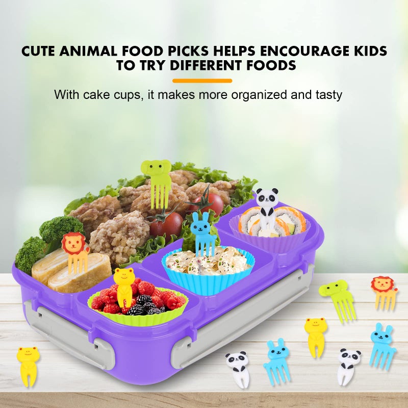 Yumuk Bento Box, Lunch Box Kids, 1300ML with 4 Compartment&Food Picks Cake Cups, Containers for Adults/Kids/Toddler, Leak-Proof, Microwave/Dishwasher/Freezer Safe(Purple) - Image 4
