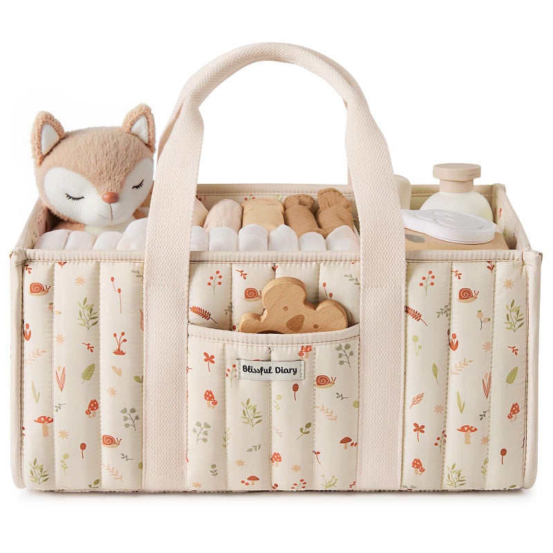 Blissful Diary Woodland Diaper Caddy Organizer Stylish Nursery Storage Basket Gift for Baby Shower Newborn Essentials Woodland Cream - Image 2