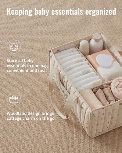 Blissful Diary Woodland Diaper Caddy Organizer Stylish Nursery Storage Basket Gift for Baby Shower Newborn Essentials Woodland Cream - Image 3