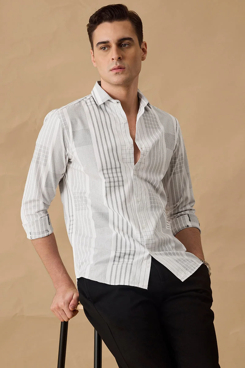 سنيتش White Checkered Long Sleeve Slim Fit Formal Shirt