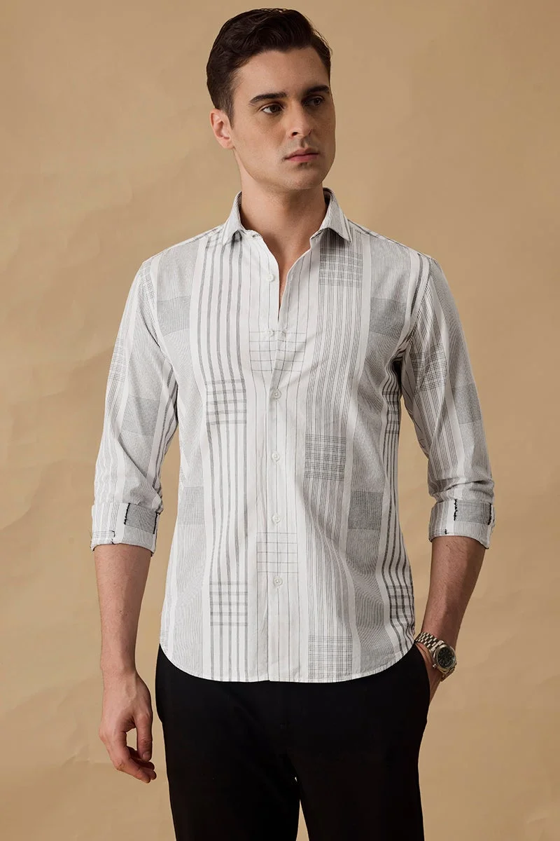 سنيتش White Checkered Long Sleeve Slim Fit Formal Shirt