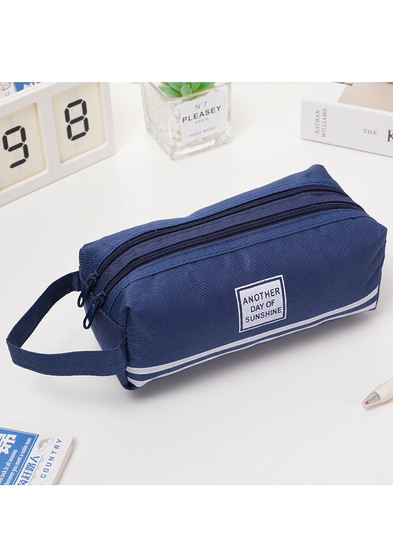 Beautiful - Handheld Stationery Bag, Double-Layer Oxford Cloth Double Pull Pencil Case, Simple Large Capacity Portable Zipper Pencil Case For Primary And Secondary School Students - Image 1