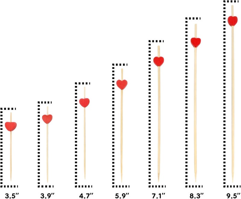 BambooMN 8.3" Decorative Red Heart Bamboo Cocktail Picks - 100 Count - Image 4