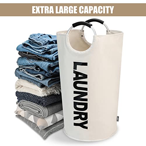 DOKEHOM 90L Large Laundry Basket, Collapsible Laundry Bag, Freestanding Tall Clothes Hamper, Foldable Washing Bin (Beige) - Image 5