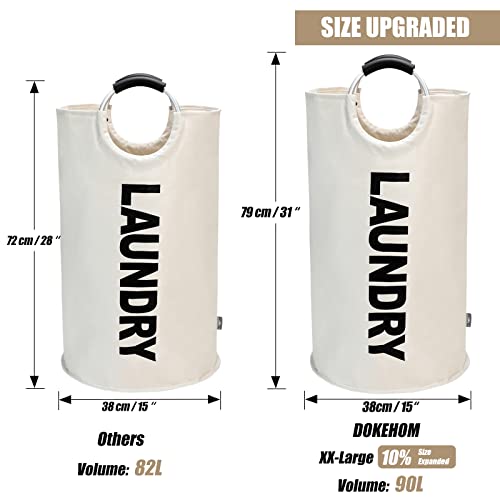 DOKEHOM 90L Large Laundry Basket, Collapsible Laundry Bag, Freestanding Tall Clothes Hamper, Foldable Washing Bin (Beige) - Image 3