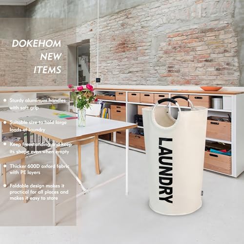 DOKEHOM 90L Large Laundry Basket, Collapsible Laundry Bag, Freestanding Tall Clothes Hamper, Foldable Washing Bin (Beige) - Image 2