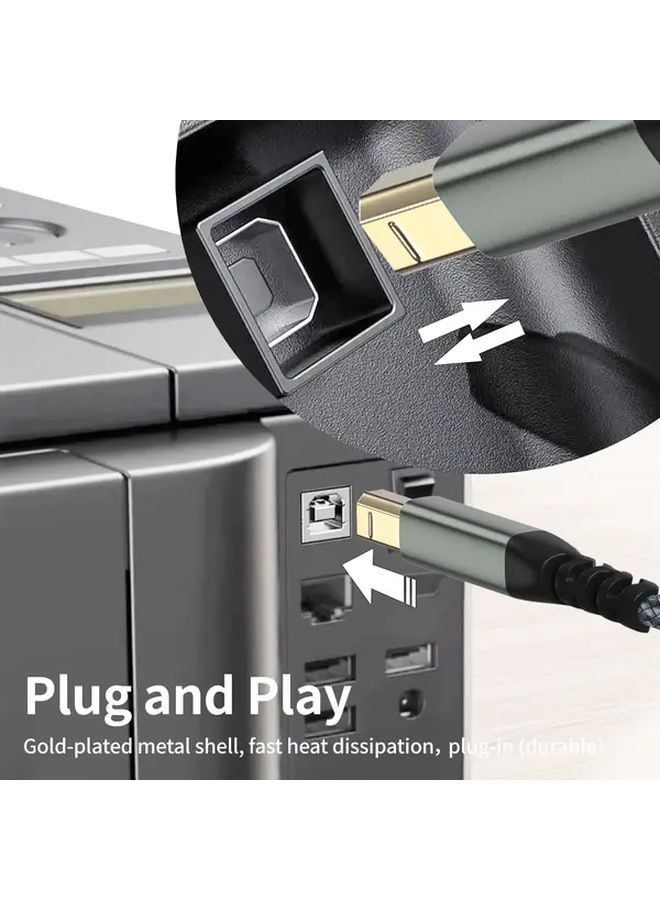 Grey Braided USB A to B Printer MIDI Cable High Speed Data Transfer 1m - Image 5
