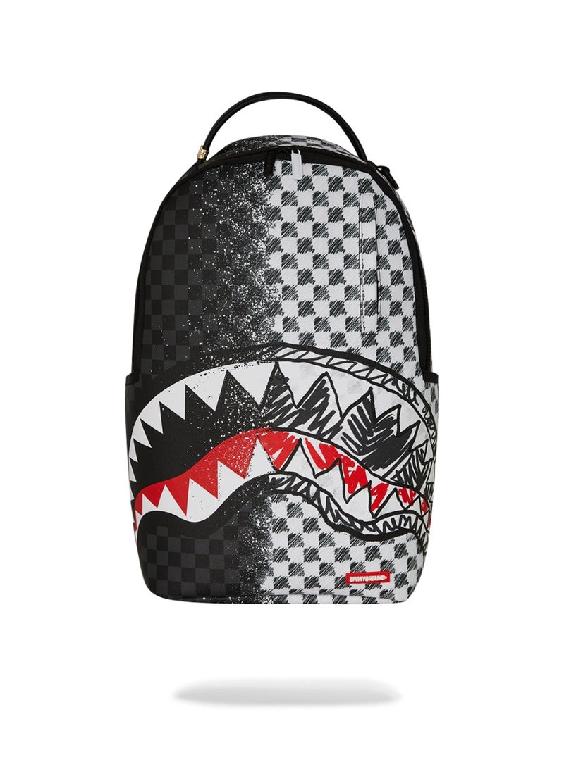 SPRAYGROUND حقيبة ظهر ديلوكس مقسومة بتصميم مربعات رمادية - Image 1