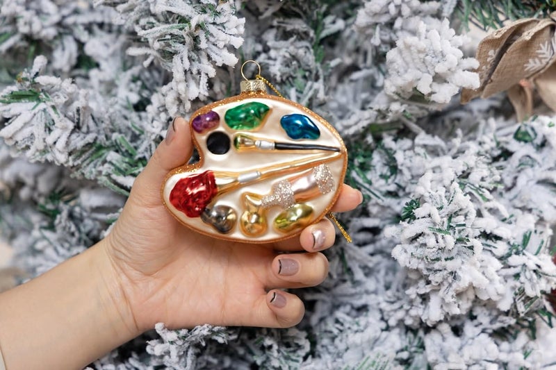 HENGSINGMA 2 Pack Hand Blown Glass Palette Artist Ornament for Christmas Tree Decorations  Hand Painted Glass Palette Art Ornament for Artist  Art Teacher and Painter - Image 5