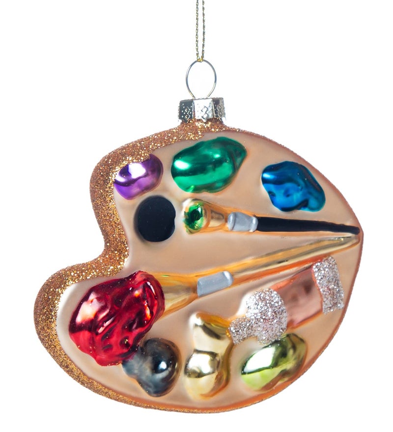 HENGSINGMA 2 Pack Hand Blown Glass Palette Artist Ornament for Christmas Tree Decorations  Hand Painted Glass Palette Art Ornament for Artist  Art Teacher and Painter - Image 1