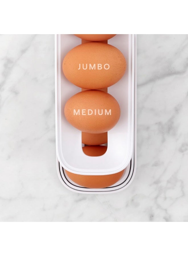 منظم بيض للثلاجة بآلية تدوير تلقائي رول داون عدد قطعة واحدة تصميم موفر للمساحة حامل بيض بلاستيك قوي خالي من BPA بدون زجاج آمن للاستخدام اليومي منظم بيض ثلاجة ثنائي الطبقات يعمل بالجاذبية سحب بيضة واحدة بسهولة تركيب فوري بدون أدوات مقاوم للكسر والانزلاق متوافق مع جميع الثلاجات المنزلية تنظيم واضح للبيض بدون كراتين سهولة تنظيف استخدام مطبخ عملي طويل الأمد - Image 3