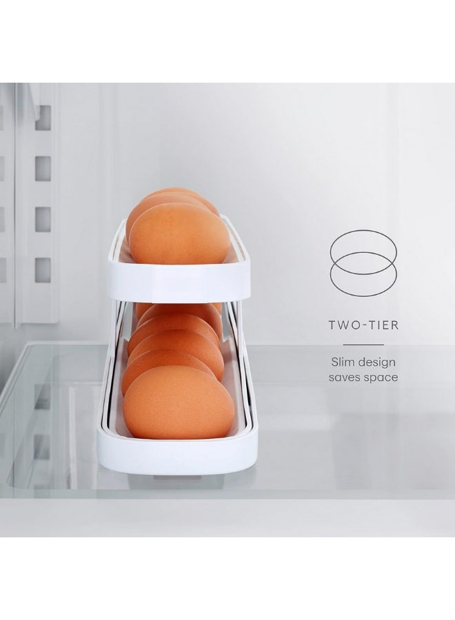 منظم بيض للثلاجة بآلية تدوير تلقائي رول داون عدد قطعة واحدة تصميم موفر للمساحة حامل بيض بلاستيك قوي خالي من BPA بدون زجاج آمن للاستخدام اليومي منظم بيض ثلاجة ثنائي الطبقات يعمل بالجاذبية سحب بيضة واحدة بسهولة تركيب فوري بدون أدوات مقاوم للكسر والانزلاق متوافق مع جميع الثلاجات المنزلية تنظيم واضح للبيض بدون كراتين سهولة تنظيف استخدام مطبخ عملي طويل الأمد - Image 4