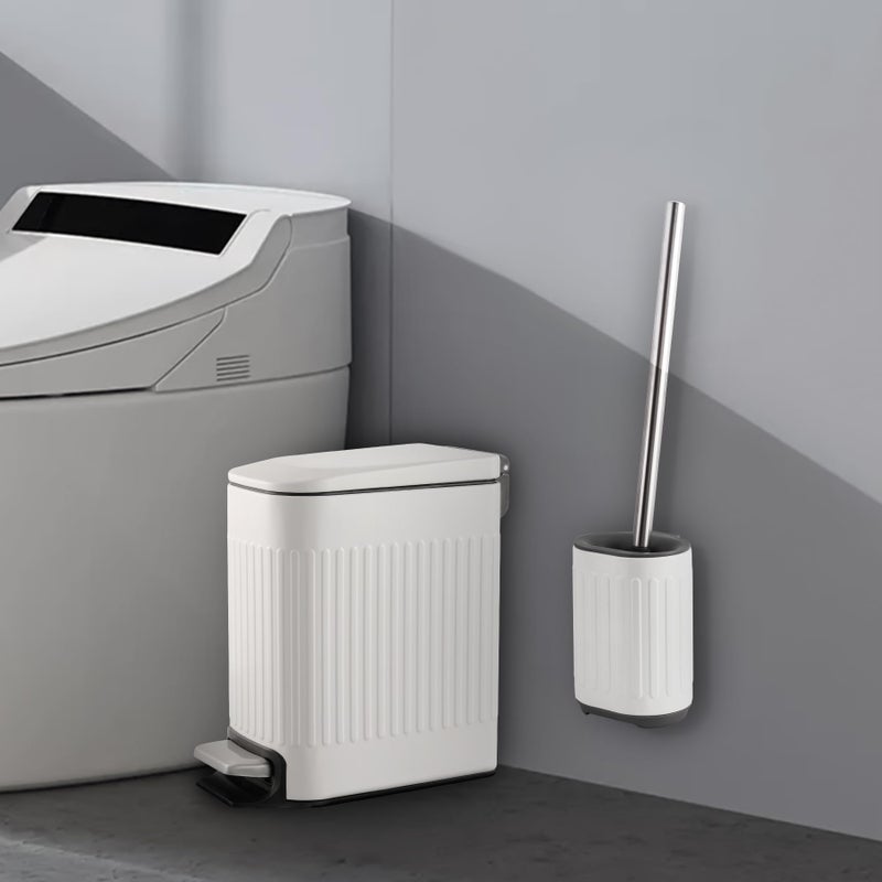 TrashAid Bathroom Trash Can with Toilet Brush - 1.6 Gallon Slim Stainless Steel Garbage Can, Small Wastebasket for Bathroom, Office, Bedroom, Silicone Toilet Brush Included, White - Image 4