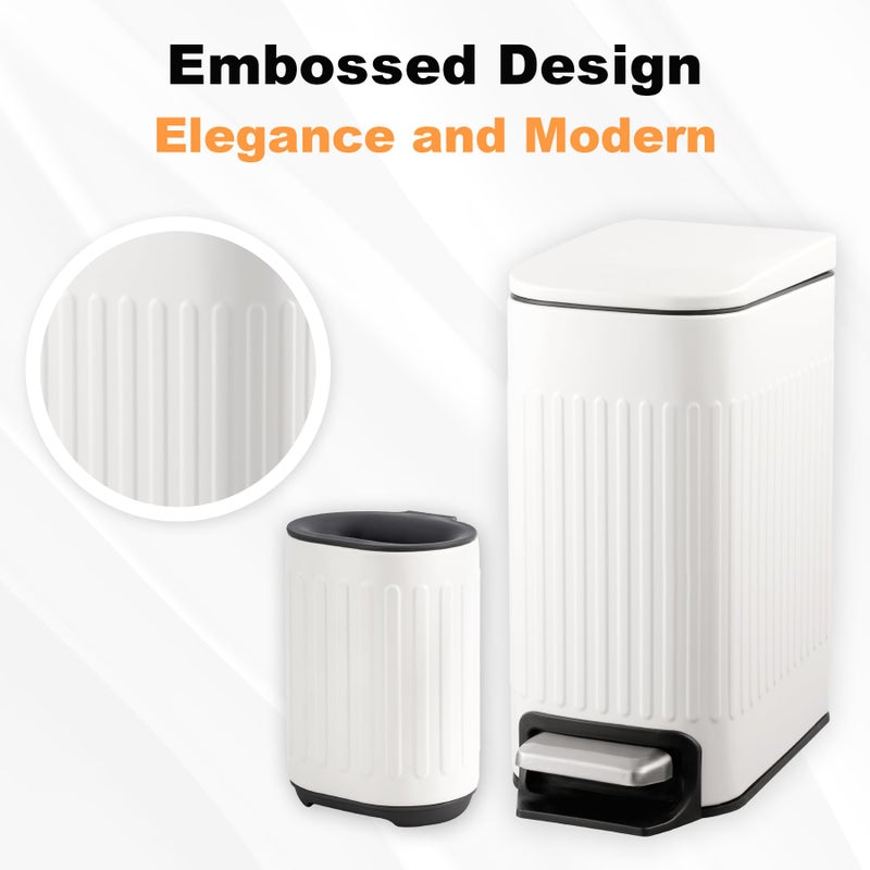 TrashAid Bathroom Trash Can with Toilet Brush - 1.6 Gallon Slim Stainless Steel Garbage Can, Small Wastebasket for Bathroom, Office, Bedroom, Silicone Toilet Brush Included, White - Image 3