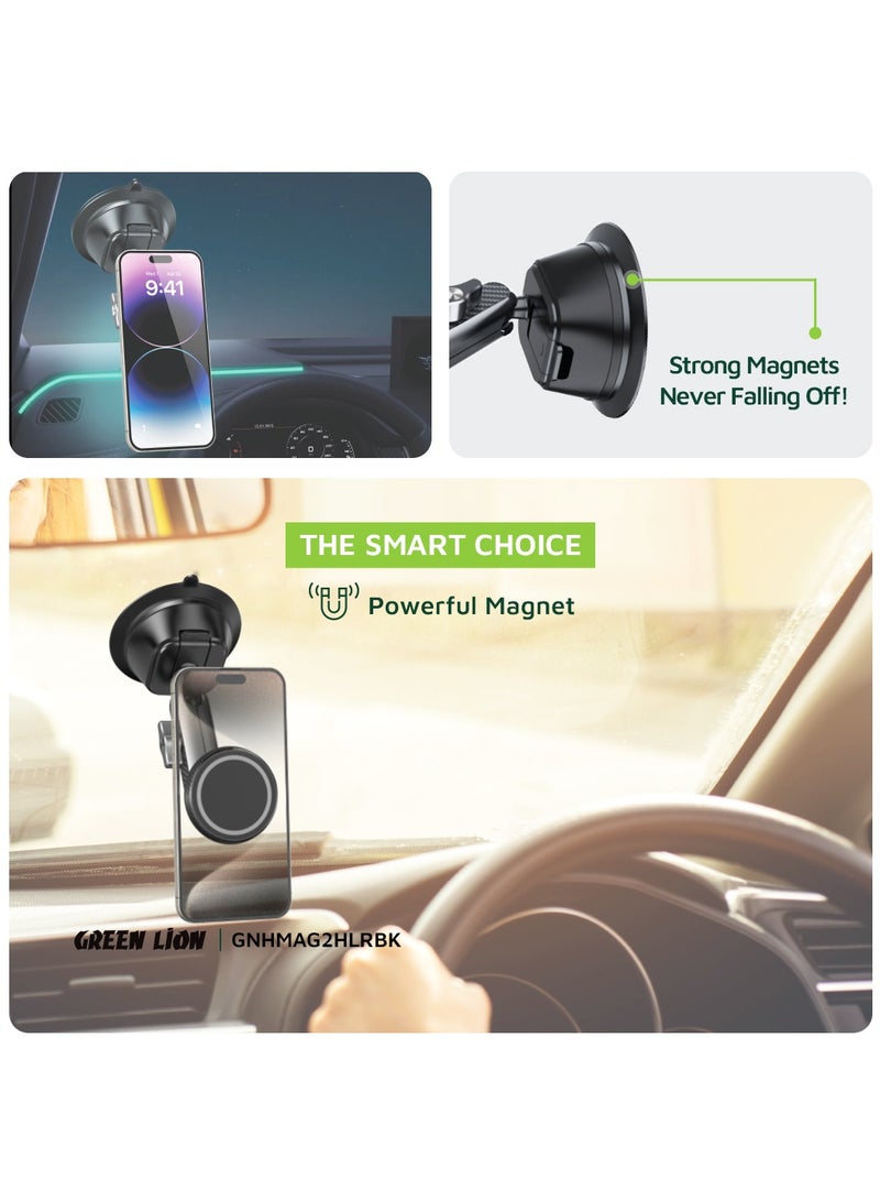 GREEN LION Halo MagSafe 2 Car Holder / Flexible/ Strong Magnet / Secure & Stable Phone Holder / 360° Rotation  - Black - Image 3