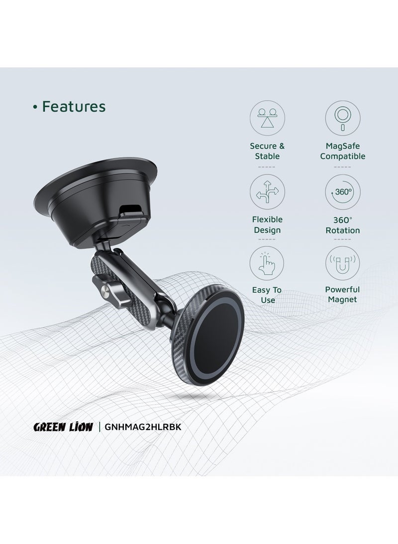 GREEN LION Halo MagSafe 2 Car Holder / Flexible/ Strong Magnet / Secure & Stable Phone Holder / 360° Rotation  - Black - Image 2