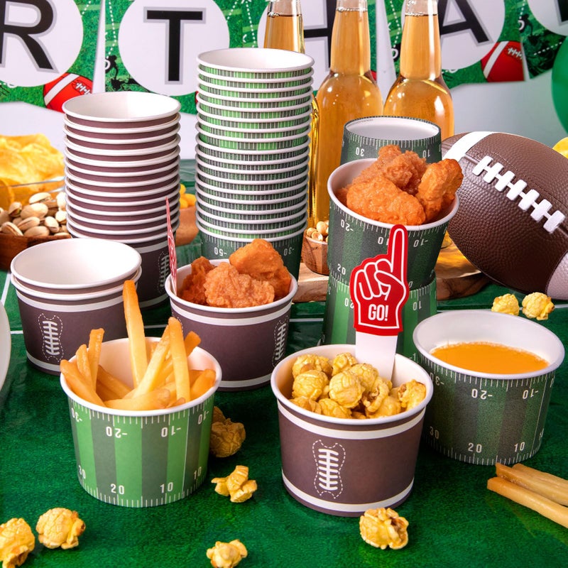 REDWORD 60PCs Football Party Supplies, 9oz Football Snack Cups Foot ball Party Favors Nacho Trays Ice Cream Bowls Disposable for Foot ball Birthday Decorations Sports Decorations - Image 4