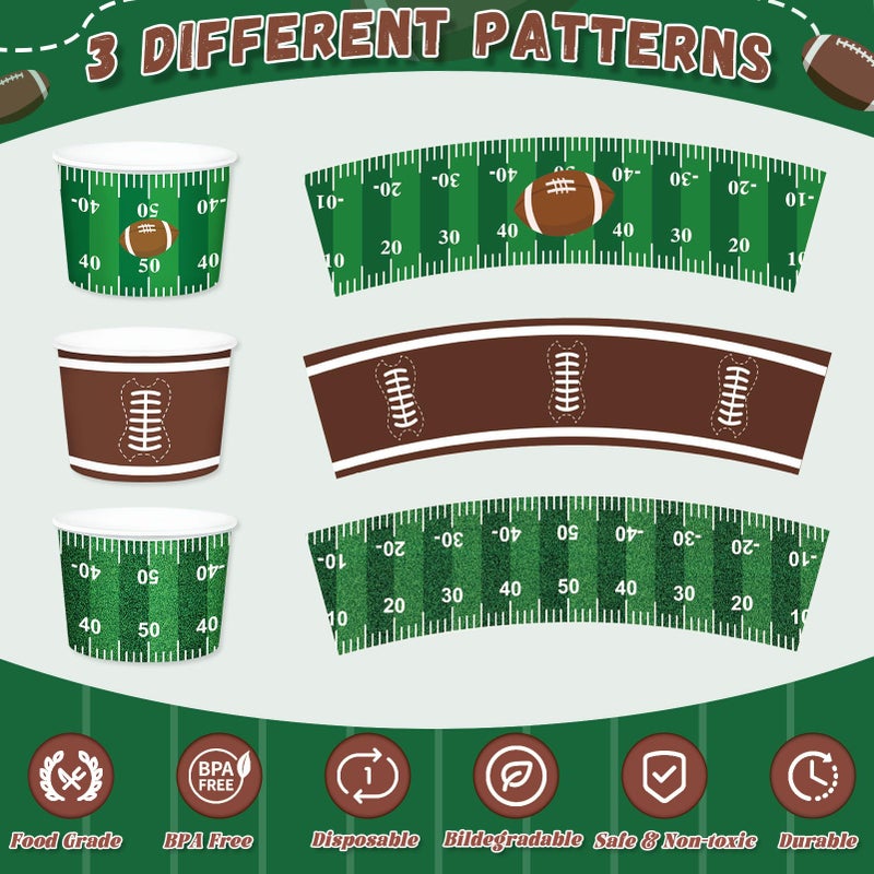 REDWORD 60PCs Football Party Supplies, 9oz Football Snack Cups Foot ball Party Favors Nacho Trays Ice Cream Bowls Disposable for Foot ball Birthday Decorations Sports Decorations - Image 3