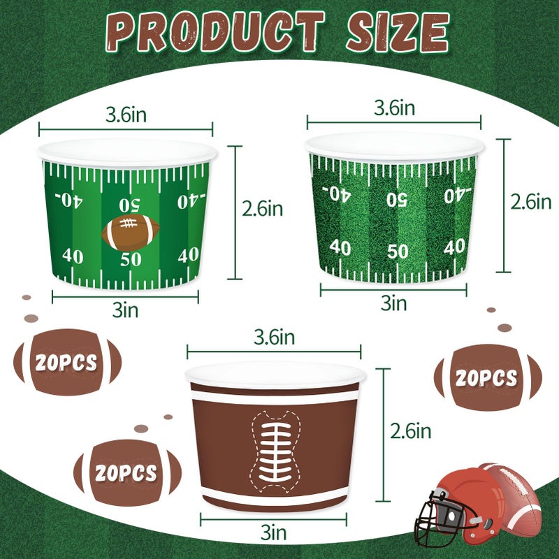 REDWORD 60PCs Football Party Supplies, 9oz Football Snack Cups Foot ball Party Favors Nacho Trays Ice Cream Bowls Disposable for Foot ball Birthday Decorations Sports Decorations - Image 2