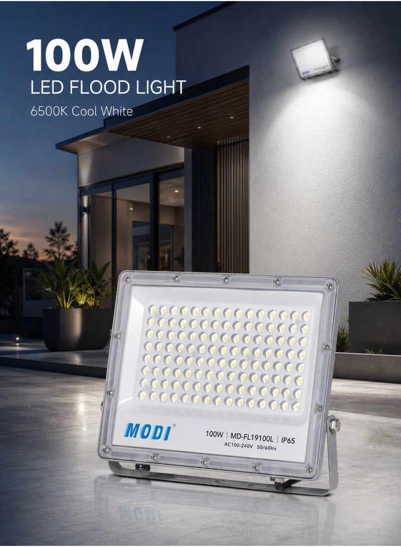 مودي كشاف LED 100 واط، 12000 لومن، خارجي SMD، مقاوم للماء IP65، حماية من الصواعق 4KV، جسم ألمنيوم وبلاستيك، 100-240 فولت للفيلا والحديقة والمستودع - Image 1