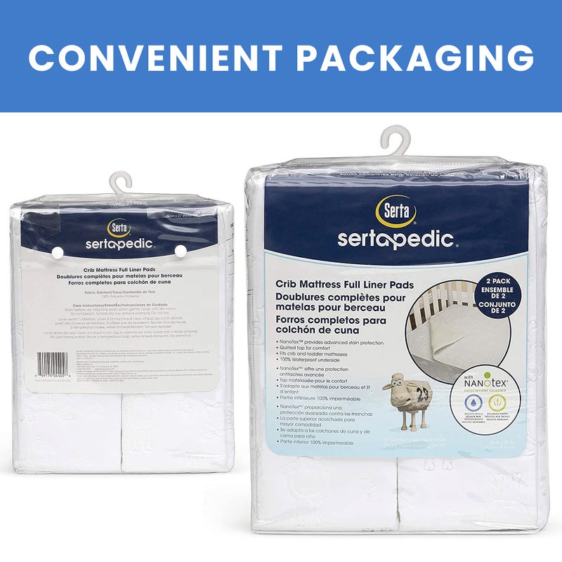 Delta CHILDREN Serta Sertapedic Crib Mattress Liner Pads (Pack of 2) - 100% Waterproof with Nanotex Technology - Ideal for Potty Training - Washable (White) - Image 4