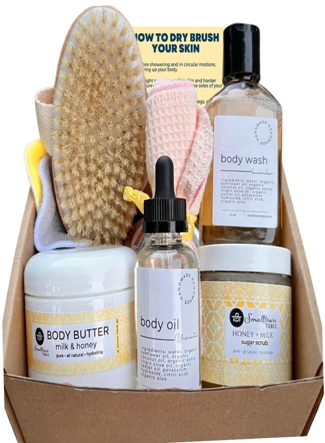 SmallTown Table Dry Brush Skincare Set, Body Brush, Body Wash, Makeup Remover Pads, Sugar Scrub, Body Oil, Body Butter - Image 1