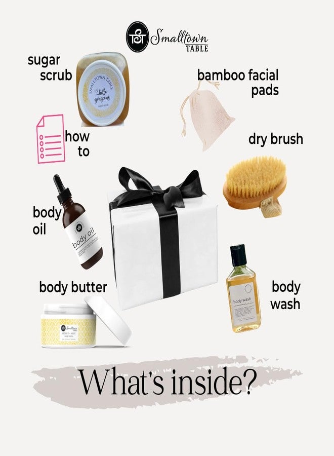 SmallTown Table Dry Brush Skincare Set, Body Brush, Body Wash, Makeup Remover Pads, Sugar Scrub, Body Oil, Body Butter - Image 2