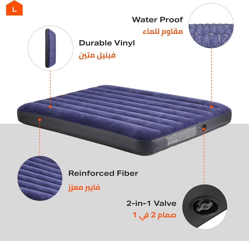 Air Mattress - Queen Inflatable Bed with Soft Flocked Top, Durable Vinyl, and 2-in-1 Valve for Quick Inflation - Ideal for Camping, Guests, Travel & Home Use - 203x152x25cm - Image 3