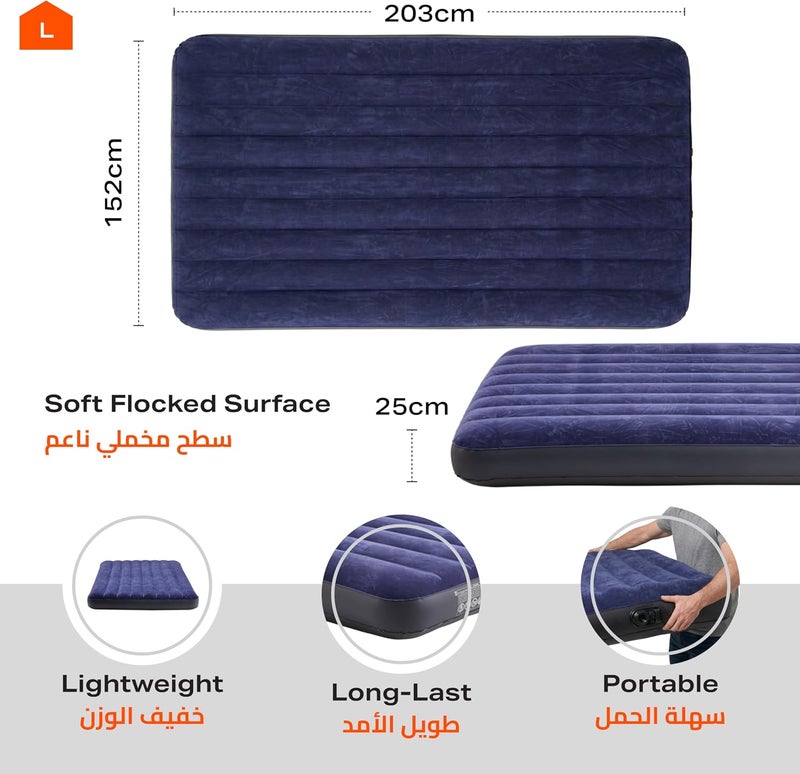 Air Mattress - Queen Inflatable Bed with Soft Flocked Top, Durable Vinyl, and 2-in-1 Valve for Quick Inflation - Ideal for Camping, Guests, Travel & Home Use - 203x152x25cm - Image 2