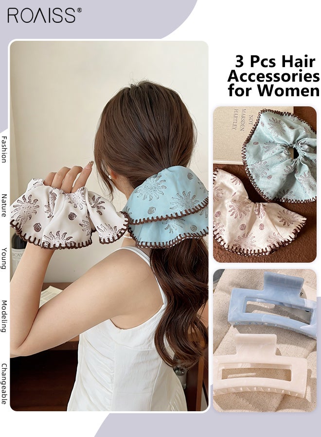 roaiss 4 Pcs Hair Accessories for Women 2 Pcs Large Retro Beach Holiday-Style Hair Ties 2 Pcs Square Hair Clips Stylish Versatile Hair Accessories Suitable for Everyday Wear Casual Outings Parties and Vacations - Image 1