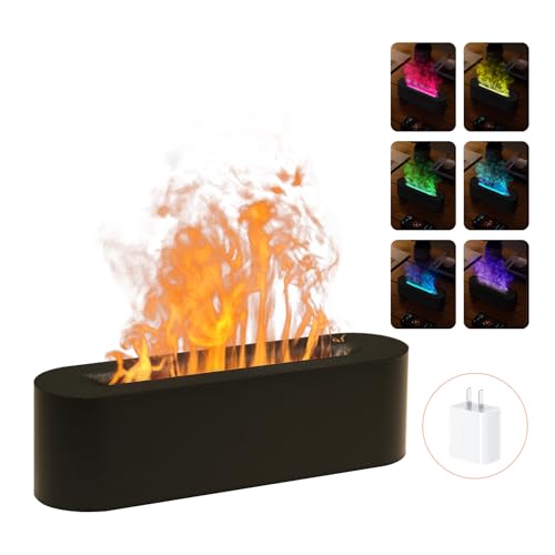 Rican Essential Oil Diffusers,Flame Colorful Water Vapor Fire Fireplace Humidifier for Aromatherapy Aroma Therapy Machine Room Bedroom,Black Flame Diffuser for Essential Oils - Image 1