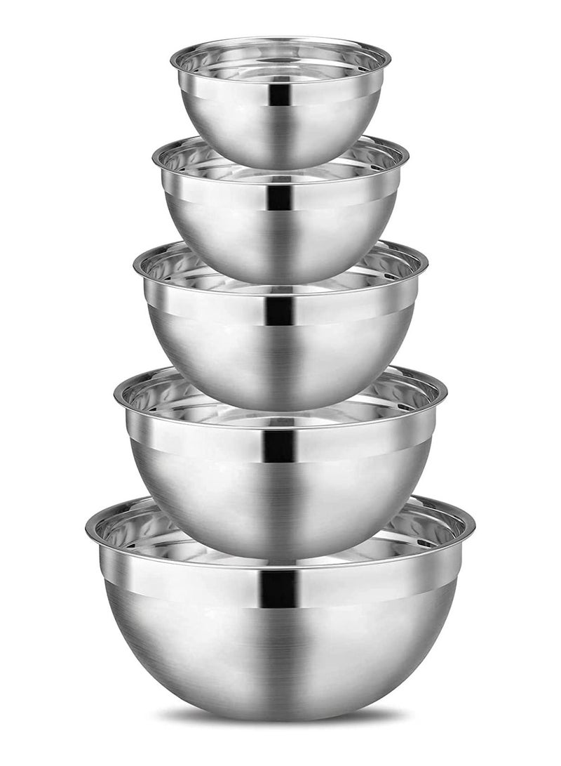 Stainless Steel Mixing Bowls (Set of 5) Stainless Steel Mixing Bowl Set - Easy To Clean, Nesting Bowls for Space Saving Storage, Great for Cooking, Baking, Prepping Silver 18x6x18 cm - Image 1
