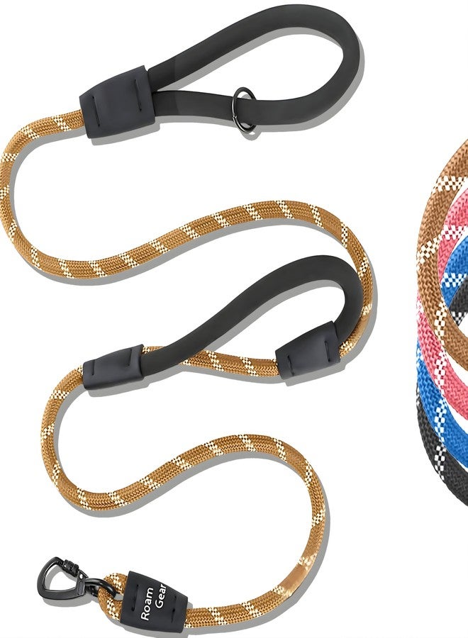 Roam Gear 6 Foot Dog Leash, Two Extra Padded Handles, Locking Carabiner Clip, Reflective for Night Visibility, Weatherproof, Heavy Duty Rope Leash, Roam Gear (Brown) - Image 1
