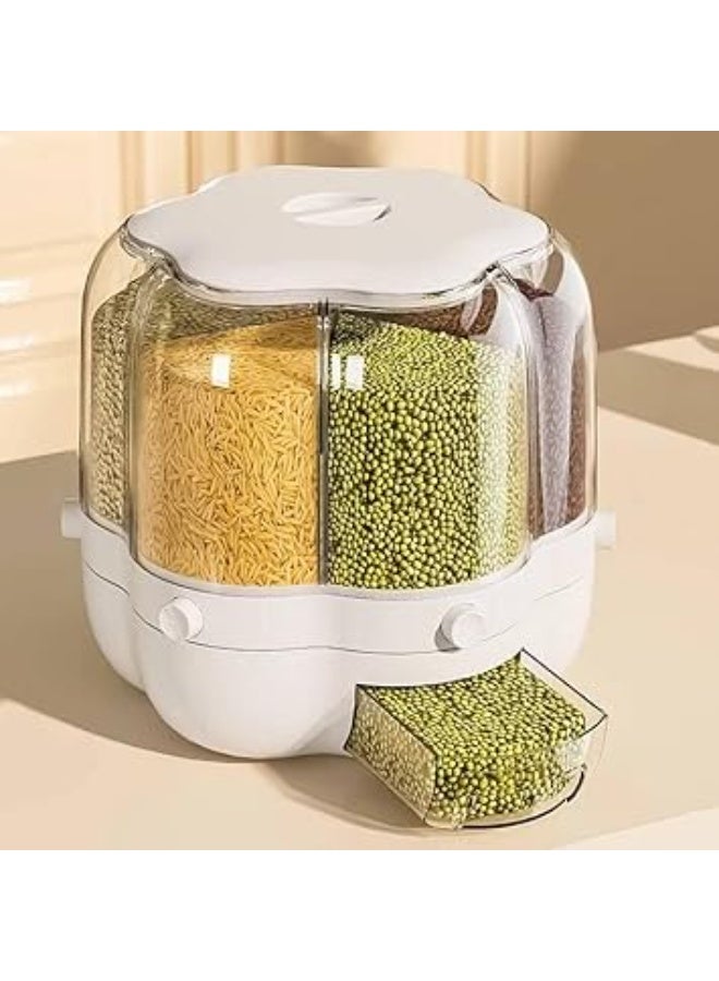 منظم بقوليات 6 خانات – شفاف متحرك مع قاعدة بيضاء ثابتة، درج وغطاء عملي، يسع حتى 15 كجم R - Image 3