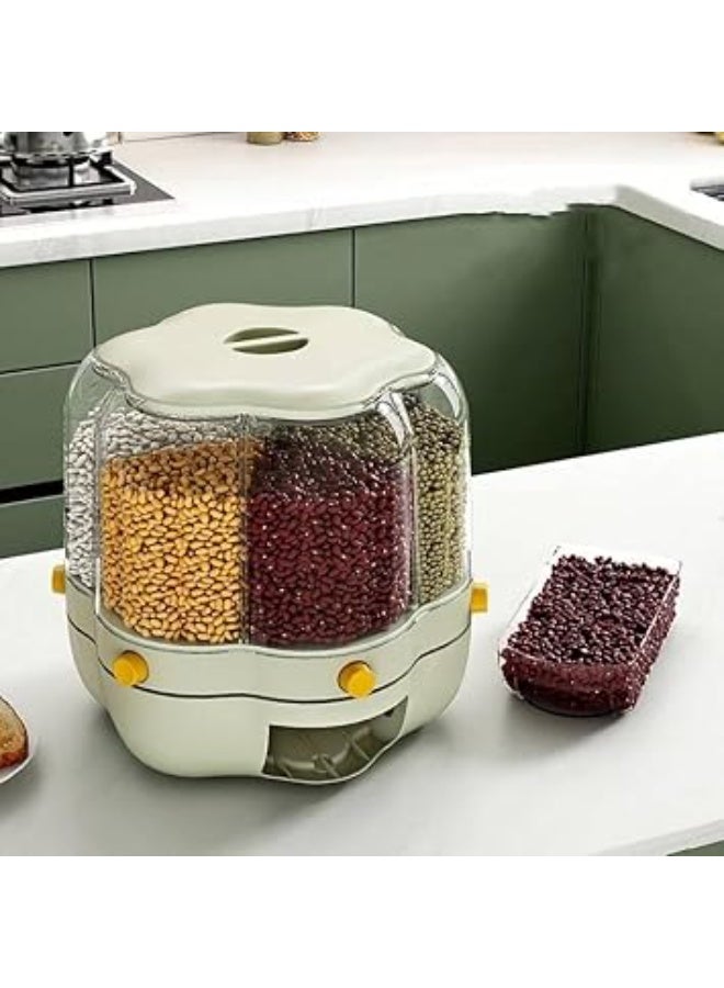 منظم بقوليات 6 خانات – شفاف متحرك مع قاعدة بيضاء ثابتة، درج وغطاء عملي، يسع حتى 15 كجم R - Image 2