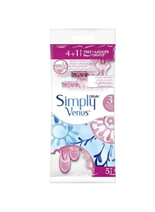 Gillette شفرة حلاقة جيليت سيمبلي فينوس 3 شفرات للاستخدام مرة واحدة للنساء - 5 قطع - Image 1