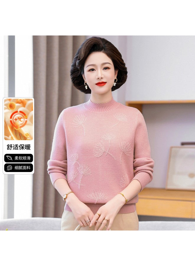 Flying in the snow Mom's Outfit Autumn Winter Semi-high Neck Solid Color Inner Layer Sweater Middle-aged And Elderly Women's Clothing - Image 2