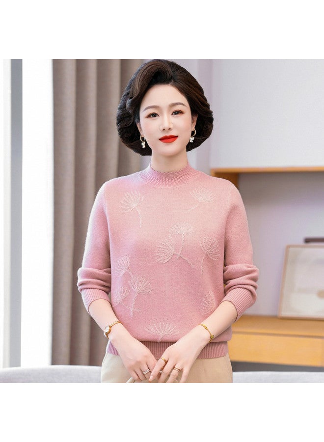 Flying in the snow Mom's Outfit Autumn Winter Semi-high Neck Solid Color Inner Layer Sweater Middle-aged And Elderly Women's Clothing - Image 3