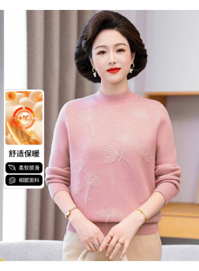 Flying in the snow Mom's Outfit Autumn Winter Semi-high Neck Solid Color Inner Layer Sweater Middle-aged And Elderly Women's Clothing - Image 1