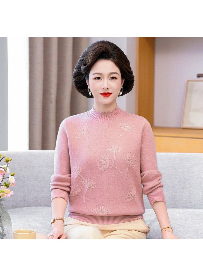 Flying in the snow Mom's Outfit Autumn Winter Semi-high Neck Solid Color Inner Layer Sweater Middle-aged And Elderly Women's Clothing - Image 5