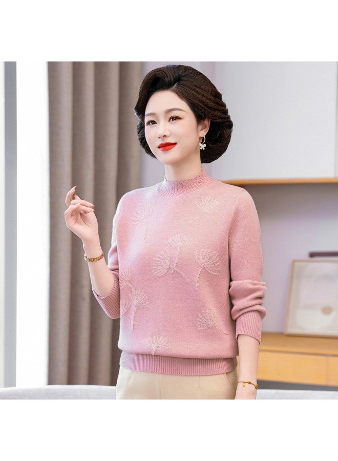 Flying in the snow Mom's Outfit Autumn Winter Semi-high Neck Solid Color Inner Layer Sweater Middle-aged And Elderly Women's Clothing - Image 4