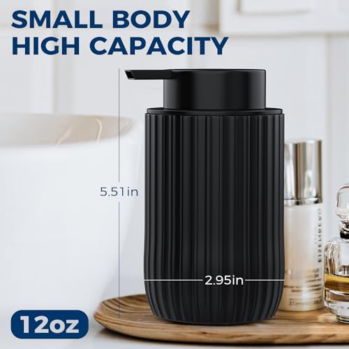 POSOSTO Ceramic Foaming Hand Soap Dispenser，12 oz Bathroom Soap Dispensers， Lotion Dispenser for Kitchen, Refillable Matte Streaks Soap Dispenser with Large Pump (Black) - Image 2